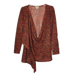 One WORLD Orange, Purple, Yellow & Black Leopard Print Drape Front Cardigan - M